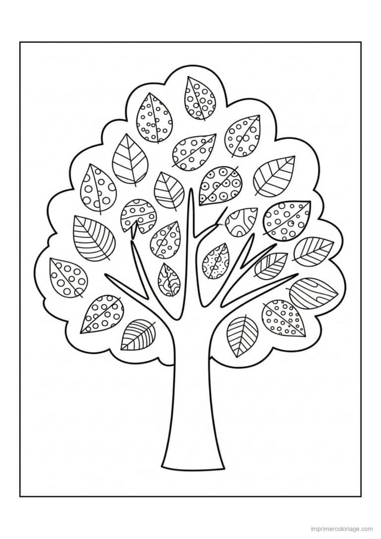 coloriage arbre feuilles a motifs - dessin gratuit &agrave; imprimer