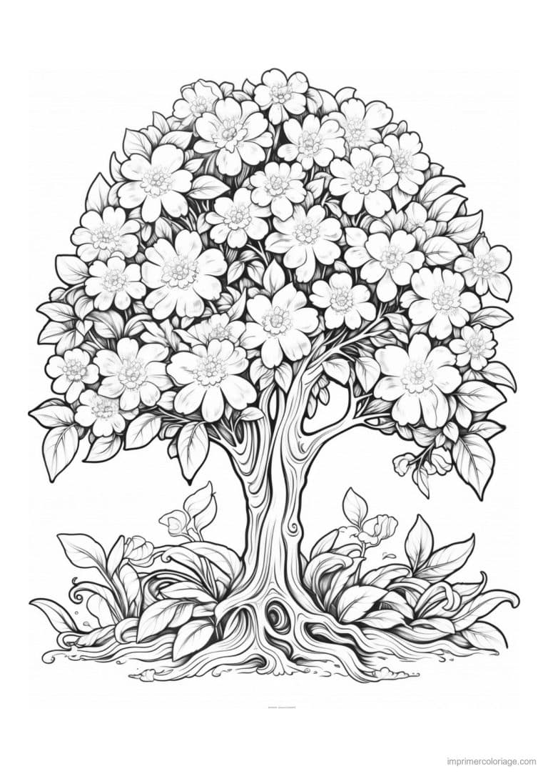 coloriage arbre fleurs de pommier - dessin gratuit &agrave; imprimer