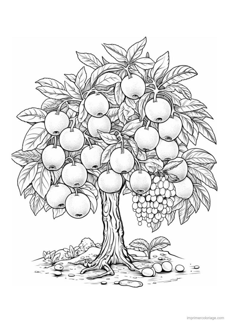coloriage arbre pommes et raisin - dessin gratuit &agrave; imprimer