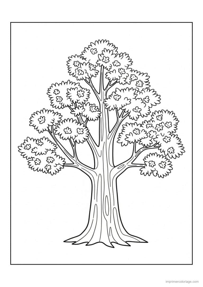 coloriage arbre simple feuillage fleuri - dessin gratuit &agrave; imprimer