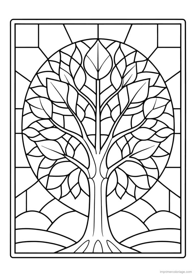 coloriage arbre vitrail en arche - dessin gratuit &agrave; imprimer