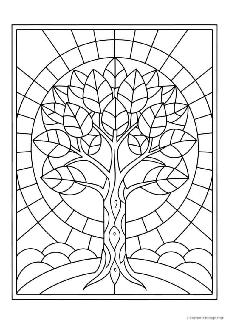coloriage arbre vitrail facile - dessin gratuit &agrave; imprimer