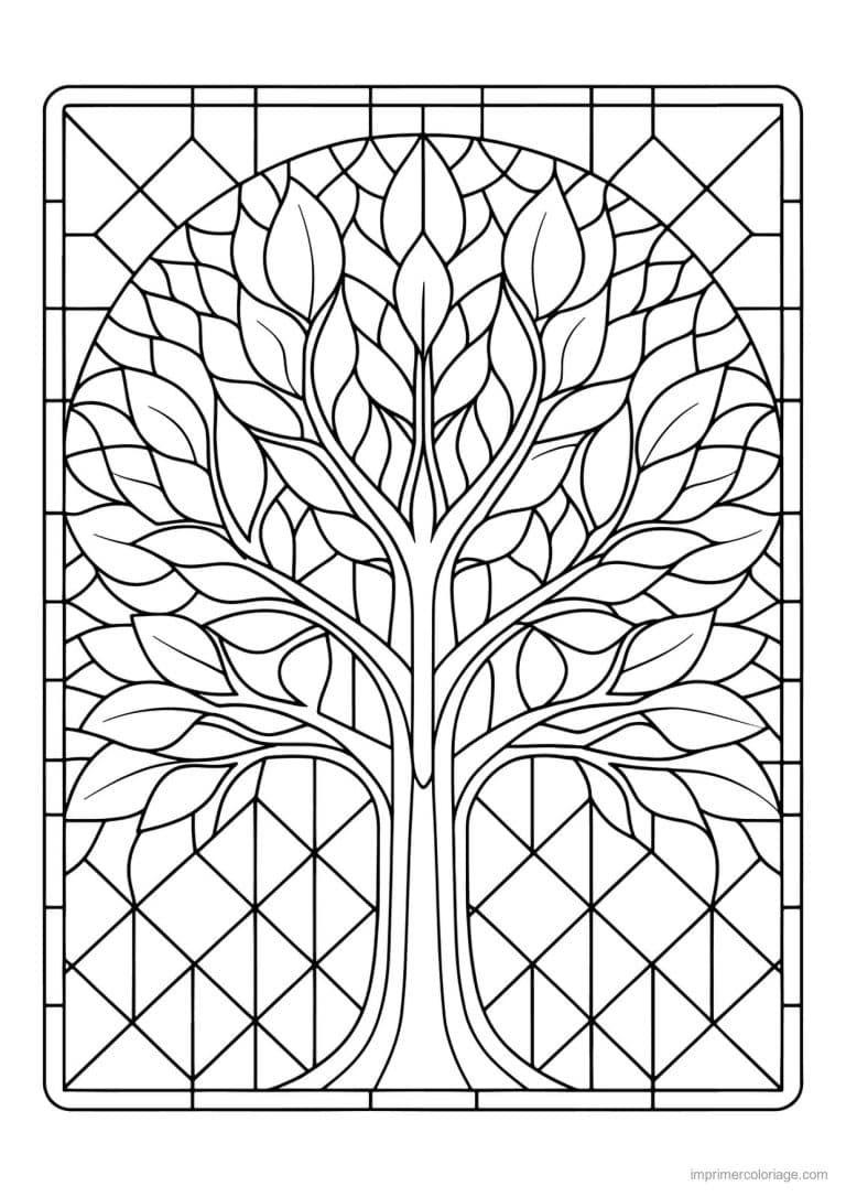 coloriage arbre vitrail losanges - dessin gratuit &agrave; imprimer