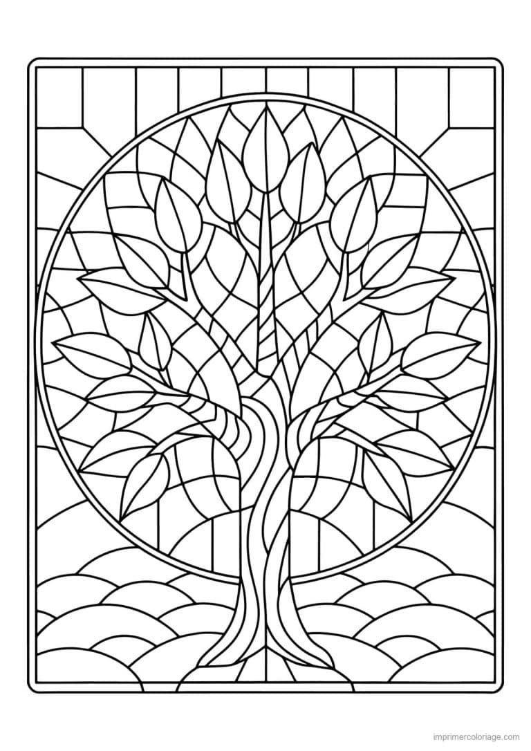 coloriage arbre vitrail medaillon - dessin gratuit &agrave; imprimer
