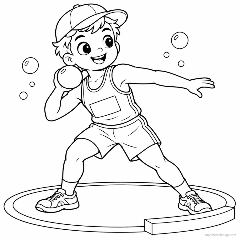 coloriage athletisme cute lancer poids casquette - dessin gratuit &agrave; imprimer