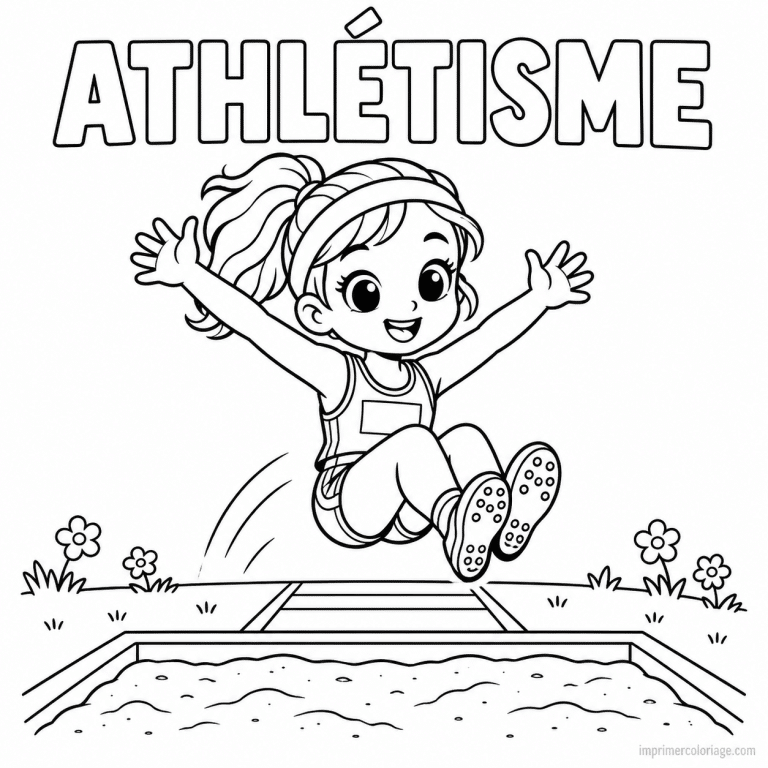 coloriage athletisme cute saut longueur bandeau titre haut - dessin gratuit &agrave; imprimer