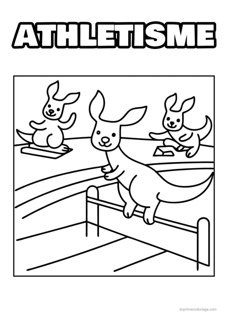 coloriage athletisme kangourou saut barriere - dessin gratuit &agrave; imprimer