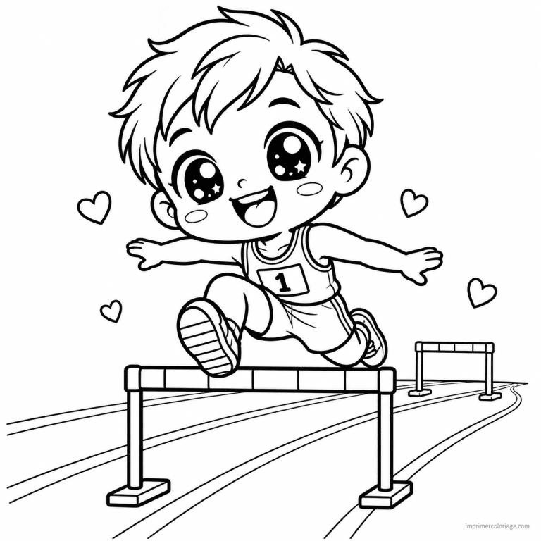 coloriage athletisme kawaii coureur saut haie - dessin gratuit &agrave; imprimer