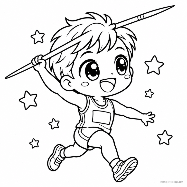 coloriage athletisme kawaii lanceur javelot course - dessin gratuit &agrave; imprimer
