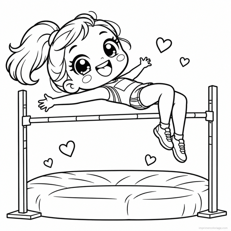 coloriage athletisme kawaii sauteur barre hauteur - dessin gratuit &agrave; imprimer