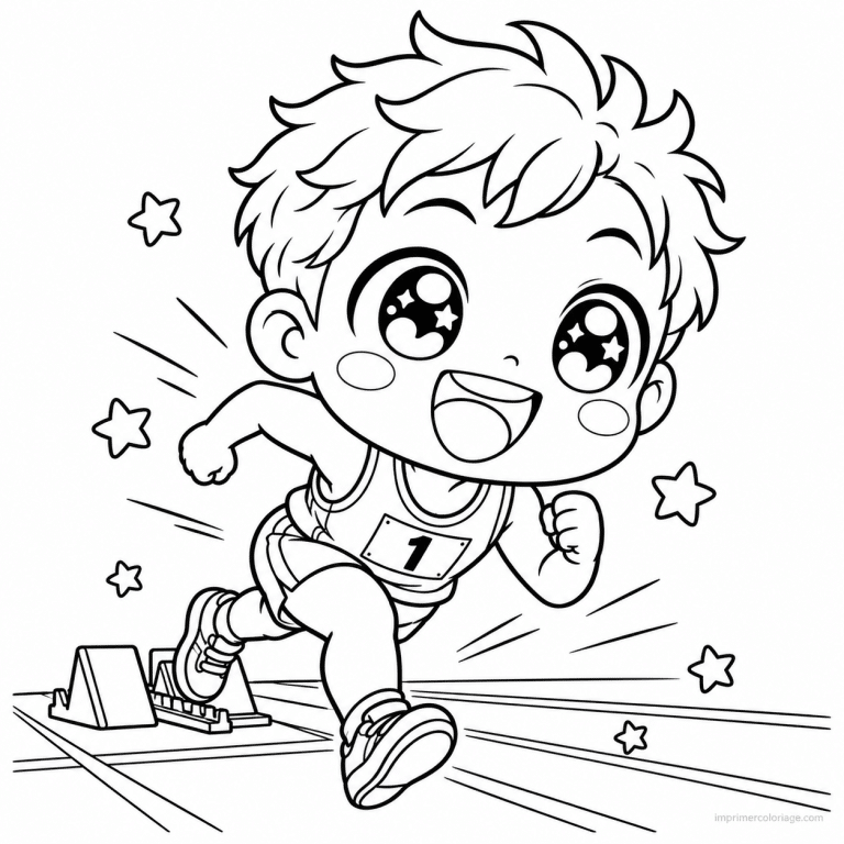 coloriage athletisme kawaii sprinteur depart course - dessin gratuit &agrave; imprimer