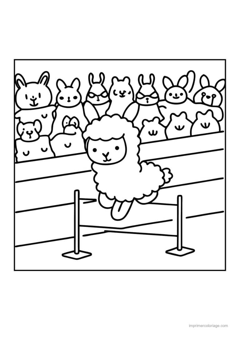 coloriage athletisme lama haies public - dessin gratuit &agrave; imprimer