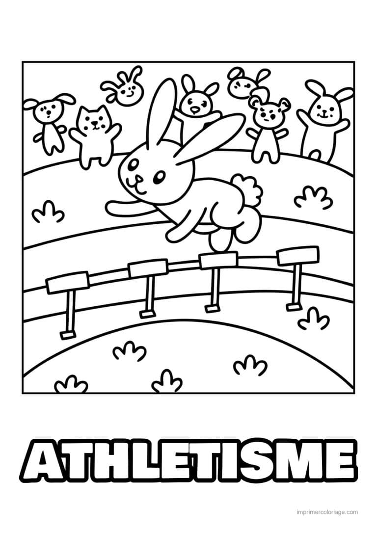 coloriage athletisme lapin haies supporters - dessin gratuit &agrave; imprimer