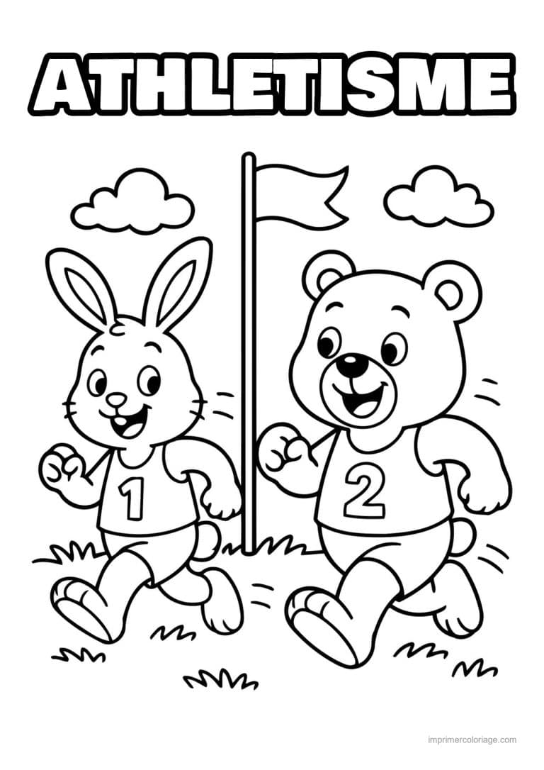 coloriage athletisme lapin ourson course dossards - dessin gratuit &agrave; imprimer
