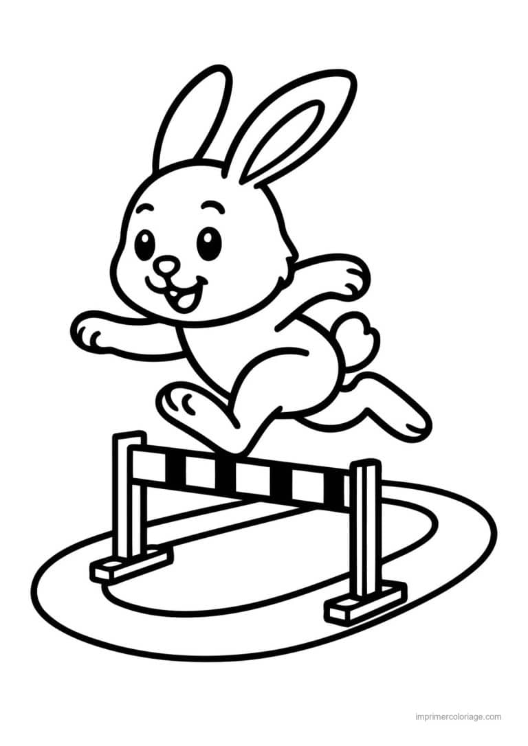 coloriage athletisme lapin saut de haie - dessin gratuit &agrave; imprimer