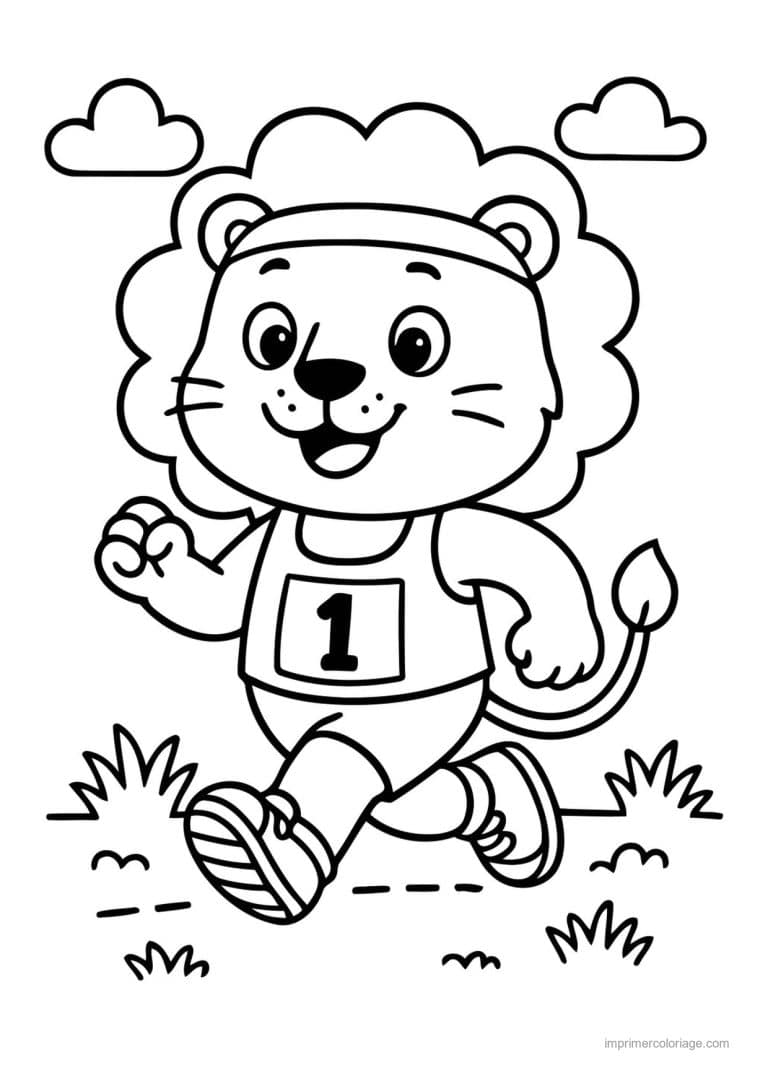 coloriage athletisme lion coureur dossard - dessin gratuit &agrave; imprimer