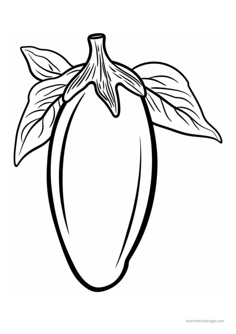 coloriage aubergine aubergine allongee et ses feuilles - dessin gratuit &agrave; imprimer