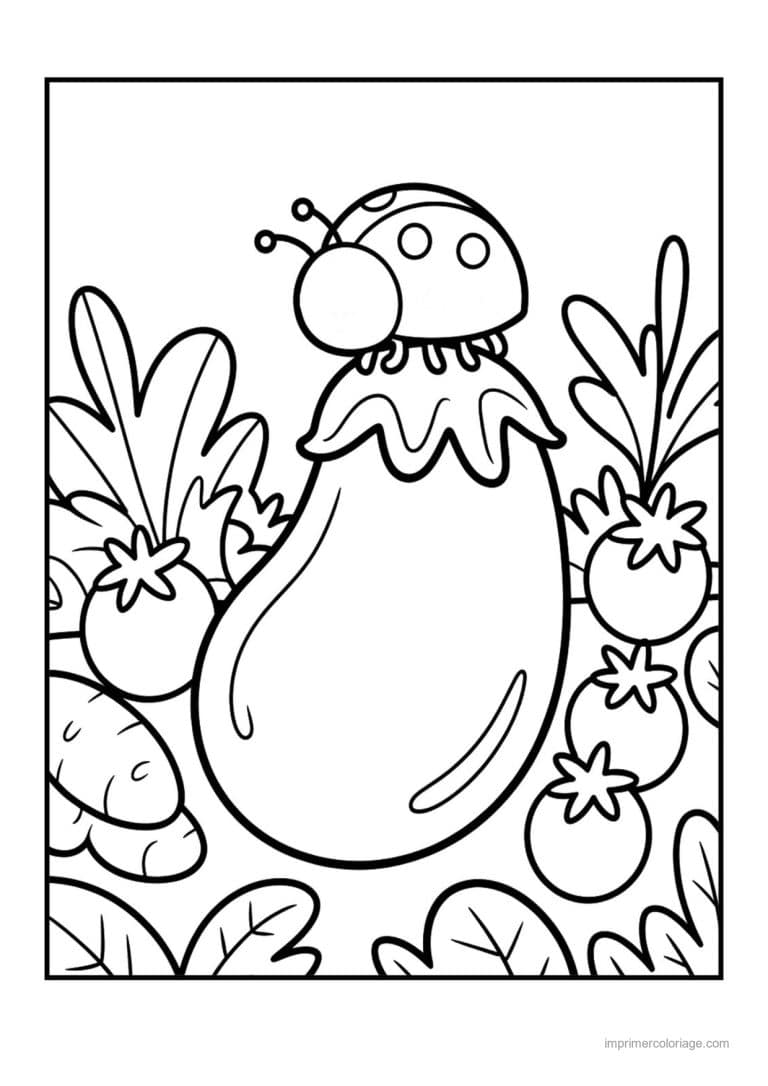 coloriage aubergine aubergine au potager - dessin gratuit &agrave; imprimer