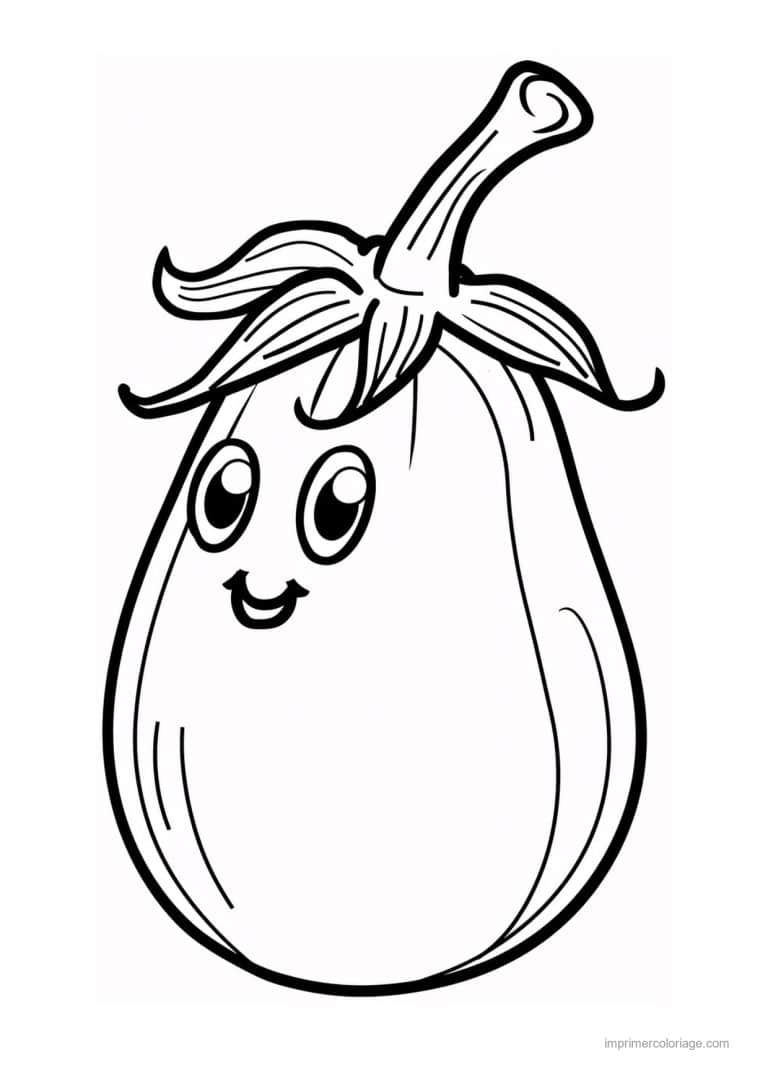 coloriage aubergine aubergine kawaii a la tige longue - dessin gratuit &agrave; imprimer