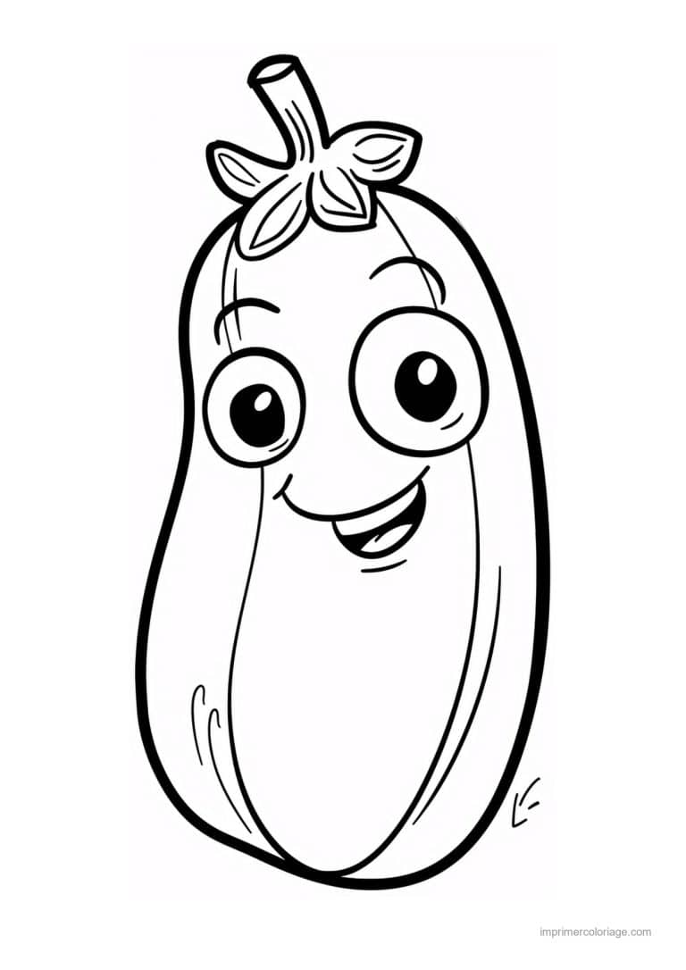 coloriage aubergine aubergine kawaii allongee - dessin gratuit &agrave; imprimer