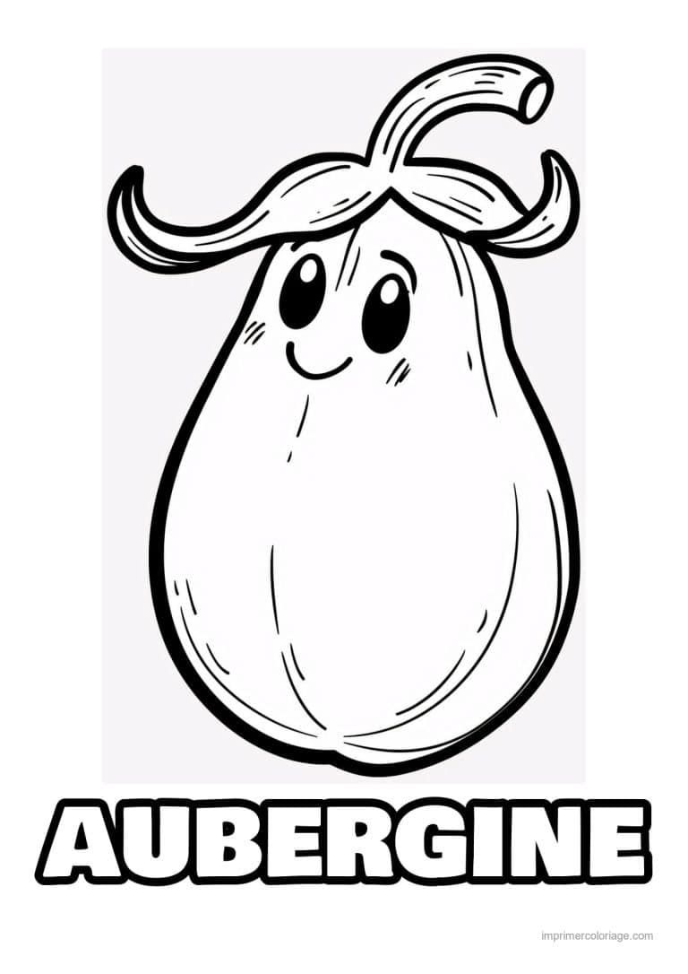 coloriage aubergine aubergine kawaii aux longues feuilles - dessin gratuit &agrave; imprimer