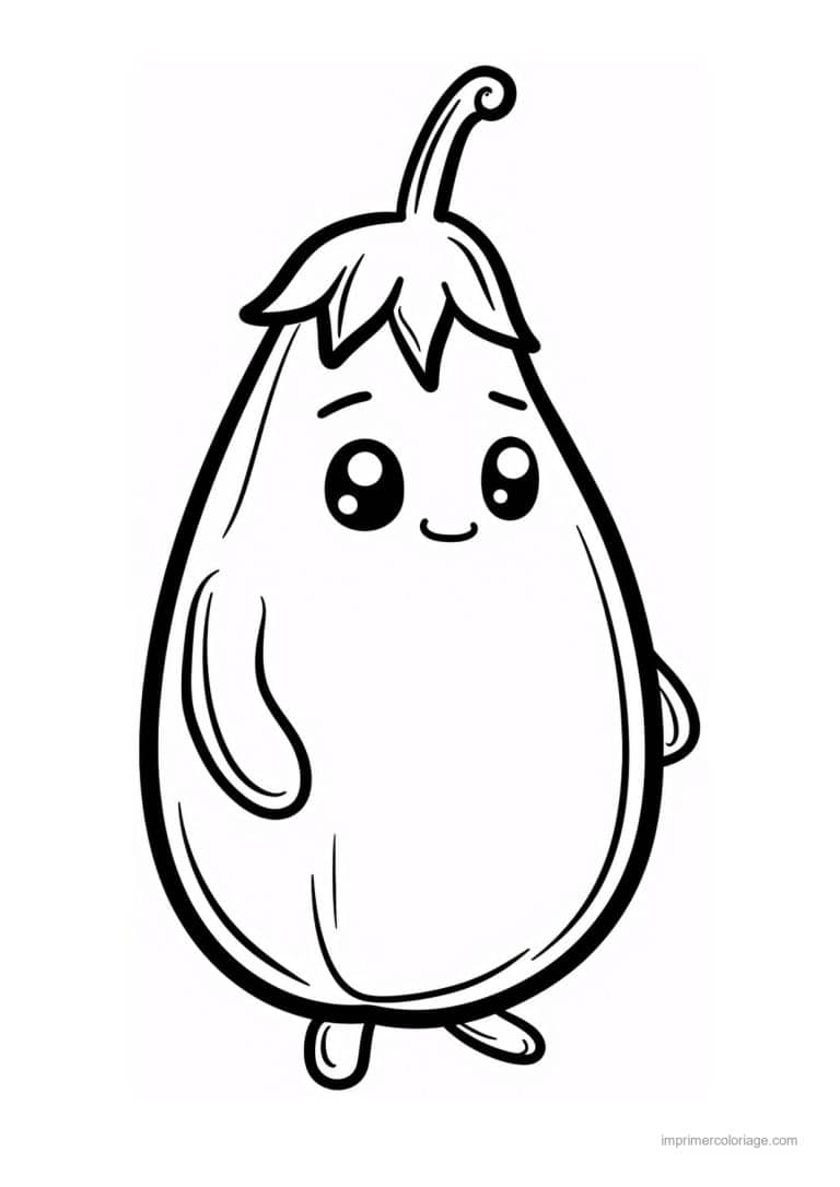 coloriage aubergine aubergine kawaii dodue - dessin gratuit &agrave; imprimer
