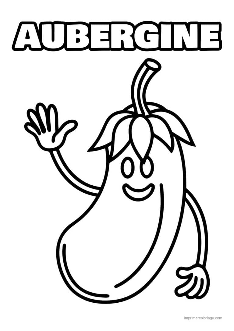 coloriage aubergine aubergine kawaii qui salue - dessin gratuit &agrave; imprimer