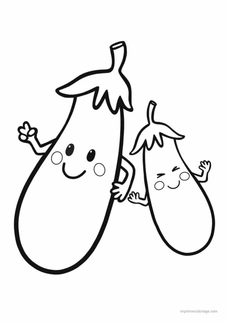 coloriage aubergine deux aubergines kawaii - dessin gratuit &agrave; imprimer