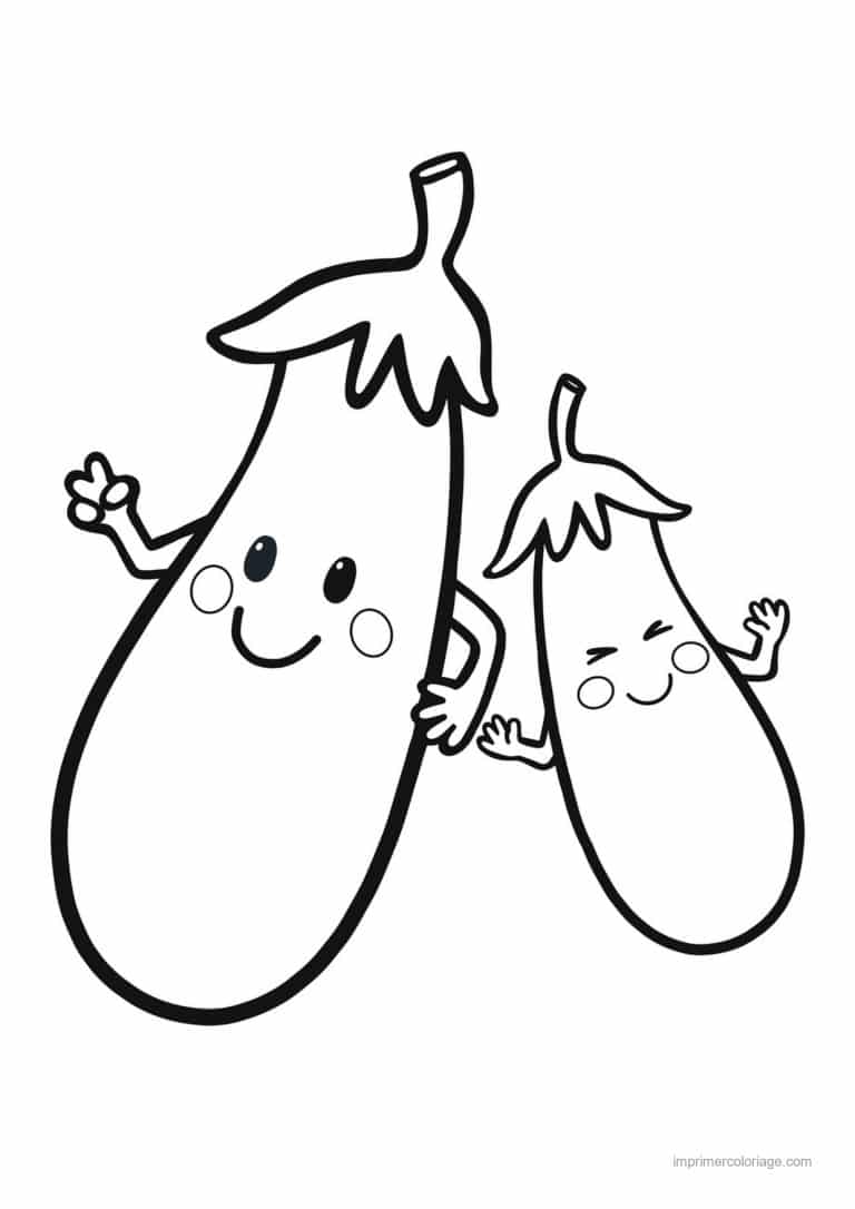 coloriage aubergine deux aubergines kawaii souriantes - dessin gratuit &agrave; imprimer