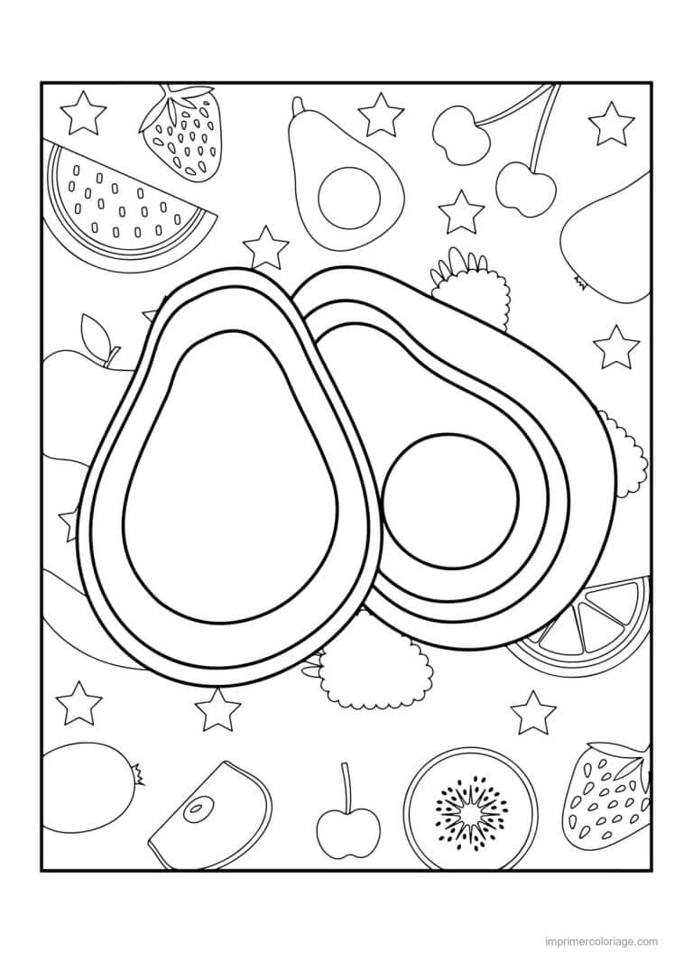 coloriage avocat avocat entier et coupe sur fond motif 2 - dessin gratuit &agrave; imprimer