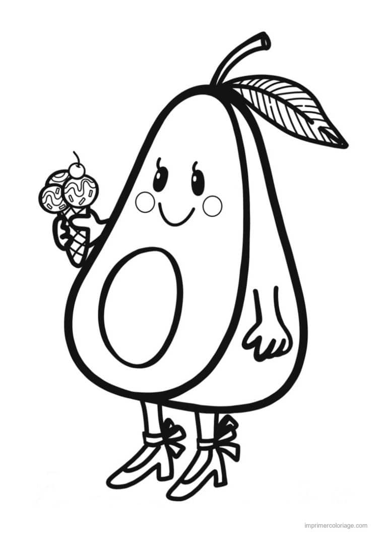 coloriage avocat avocat kawaii et sa glace - dessin gratuit &agrave; imprimer