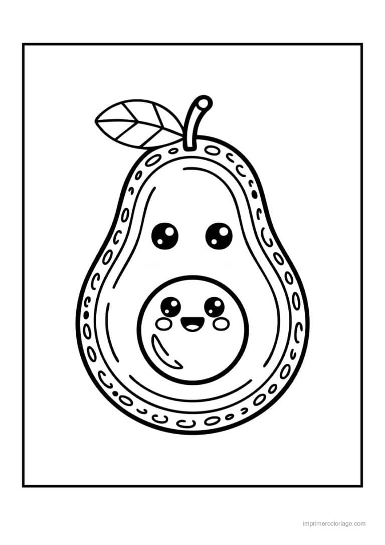 coloriage avocat avocat kawaii et son noyau - dessin gratuit &agrave; imprimer