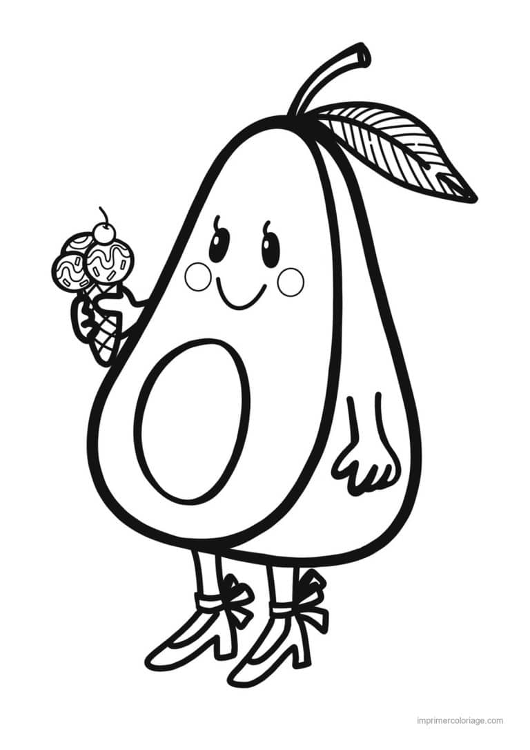 coloriage avocat avocat kawaii gourmand - dessin gratuit &agrave; imprimer
