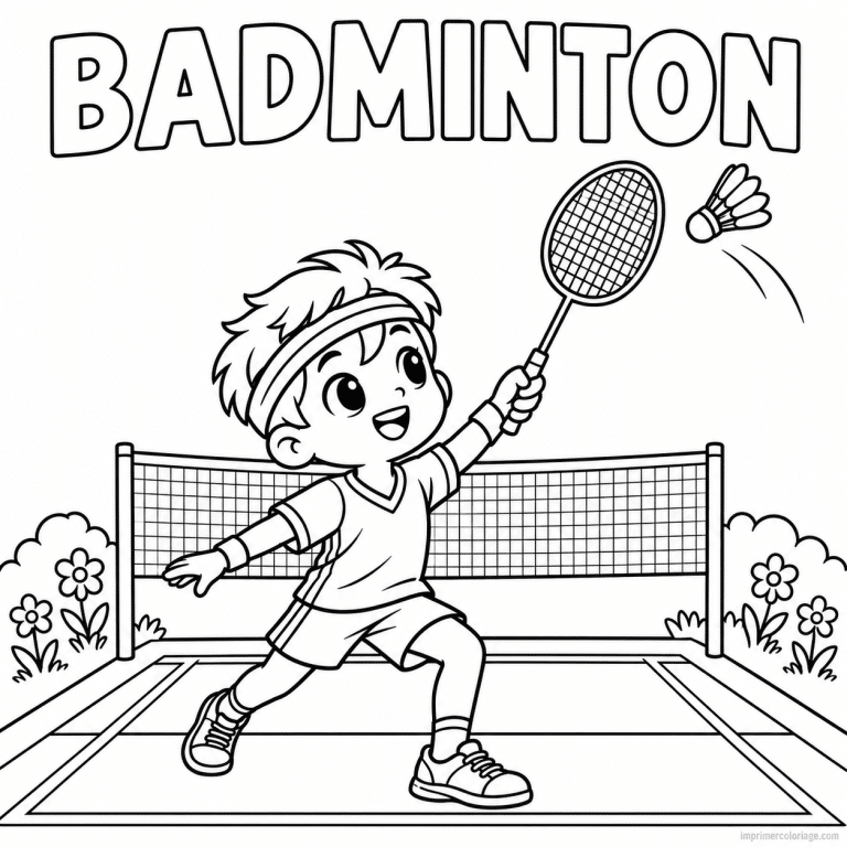 coloriage badminton cute joueur mignon bandeau volant titre haut - dessin gratuit &agrave; imprimer
