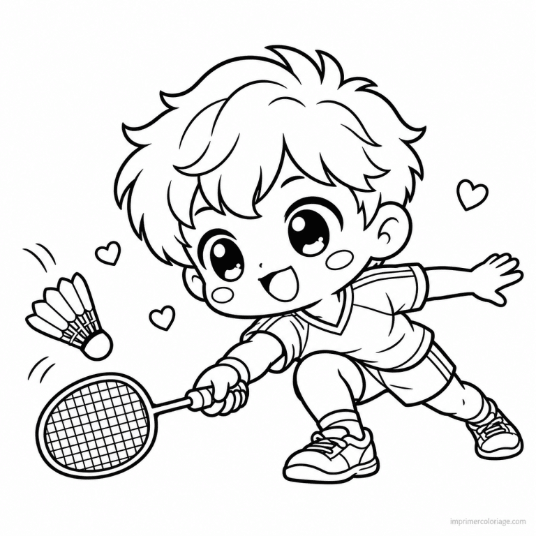 coloriage badminton kawaii joueur retour bas - dessin gratuit &agrave; imprimer