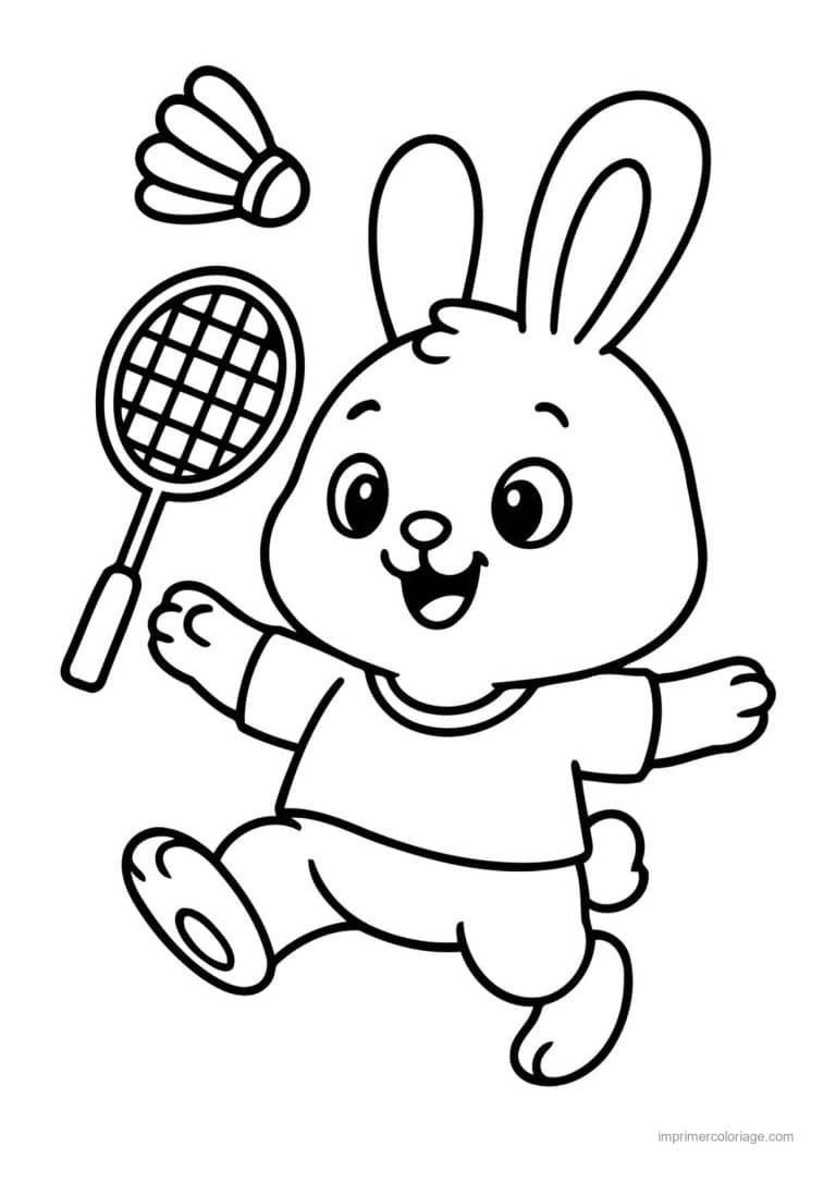 coloriage badminton lapin raquette - dessin gratuit &agrave; imprimer
