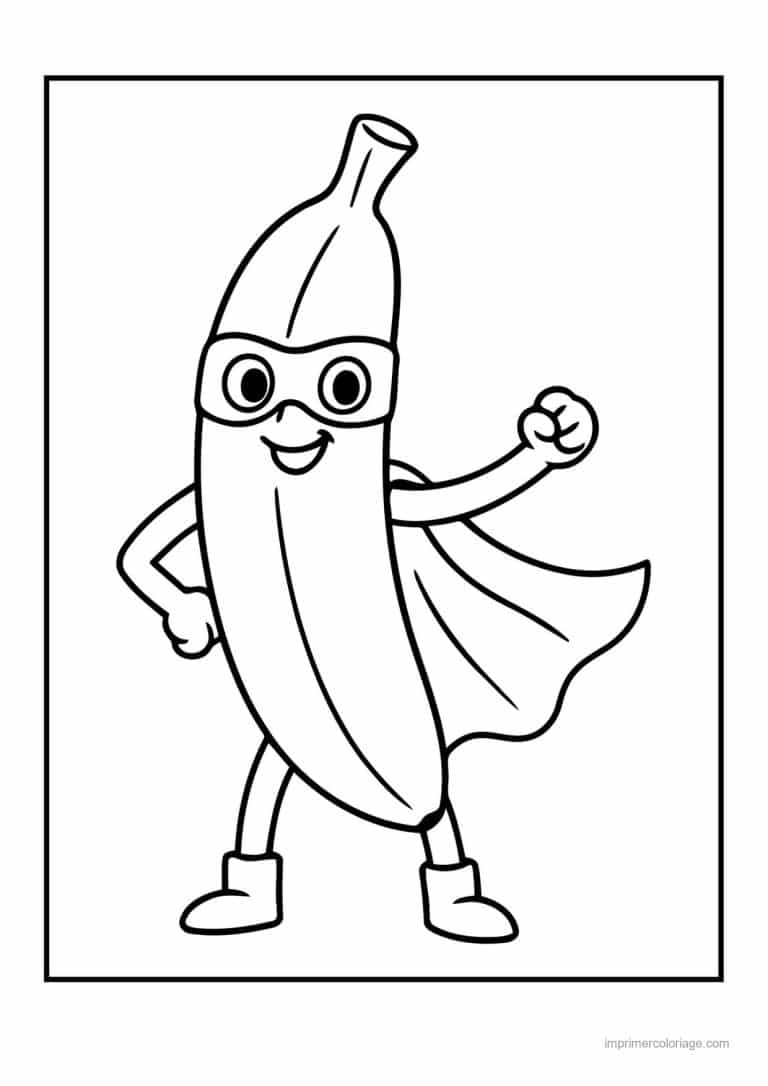 coloriage banane banane kawaii a la cape - dessin gratuit &agrave; imprimer