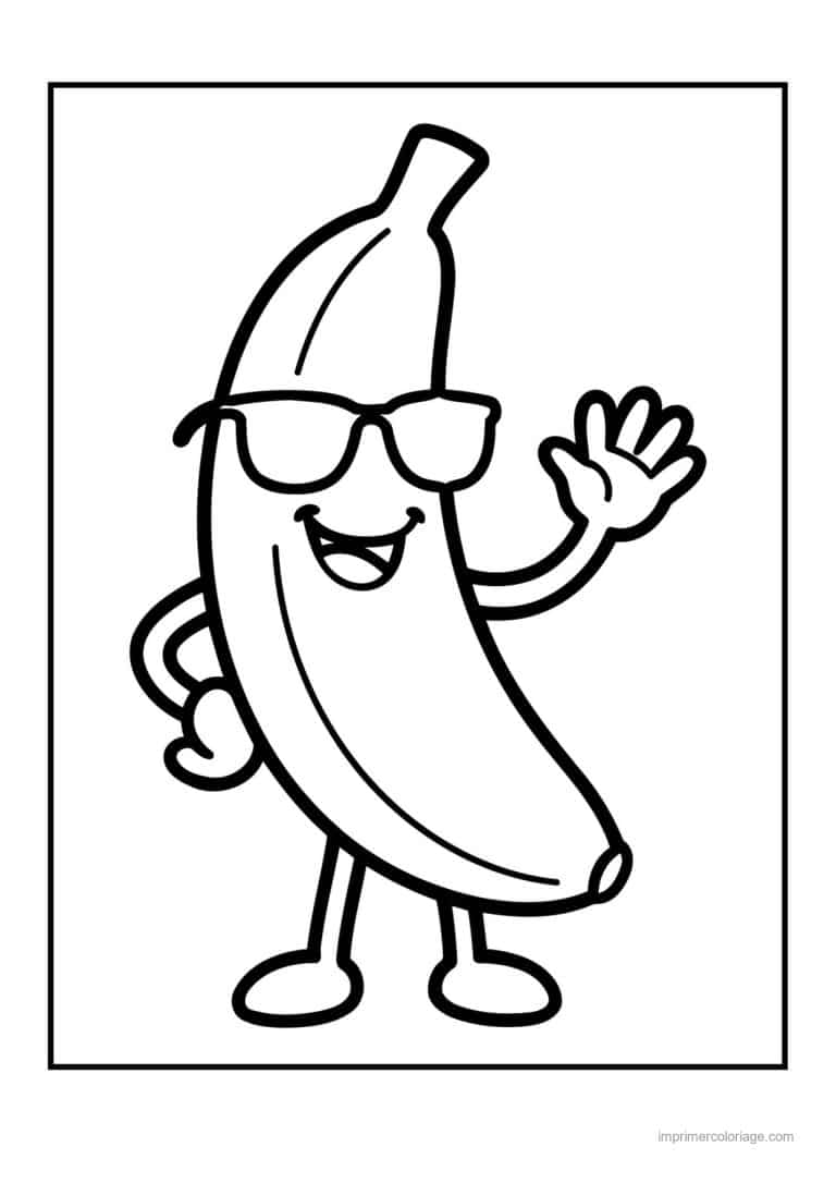 coloriage banane banane kawaii a lunettes - dessin gratuit &agrave; imprimer