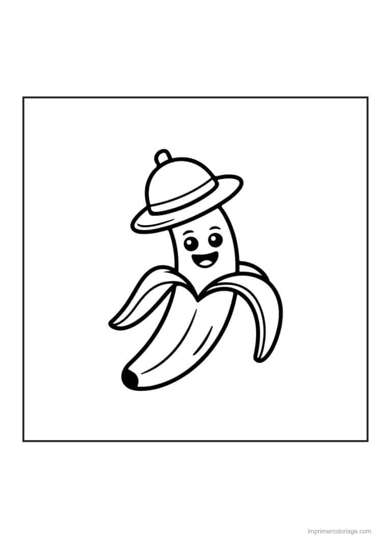 coloriage banane banane kawaii au chapeau - dessin gratuit &agrave; imprimer