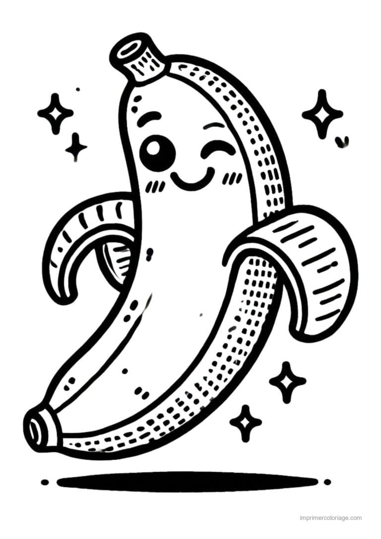 coloriage banane banane kawaii clin d oeil 2 - dessin gratuit &agrave; imprimer