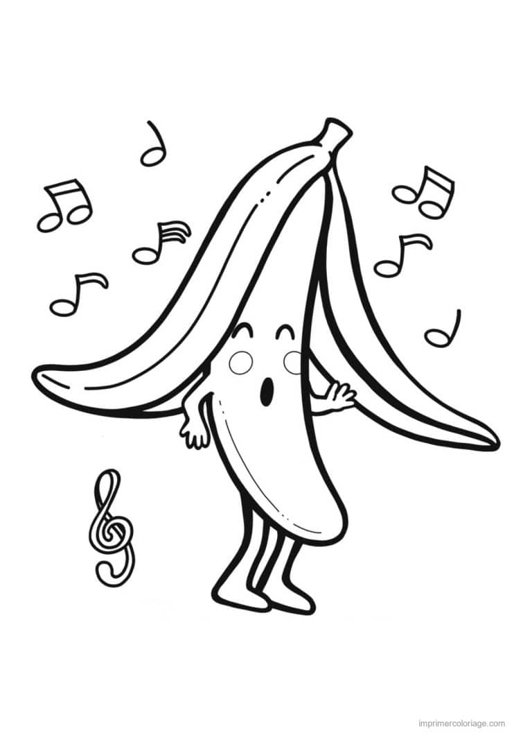 coloriage banane banane kawaii en musique - dessin gratuit &agrave; imprimer