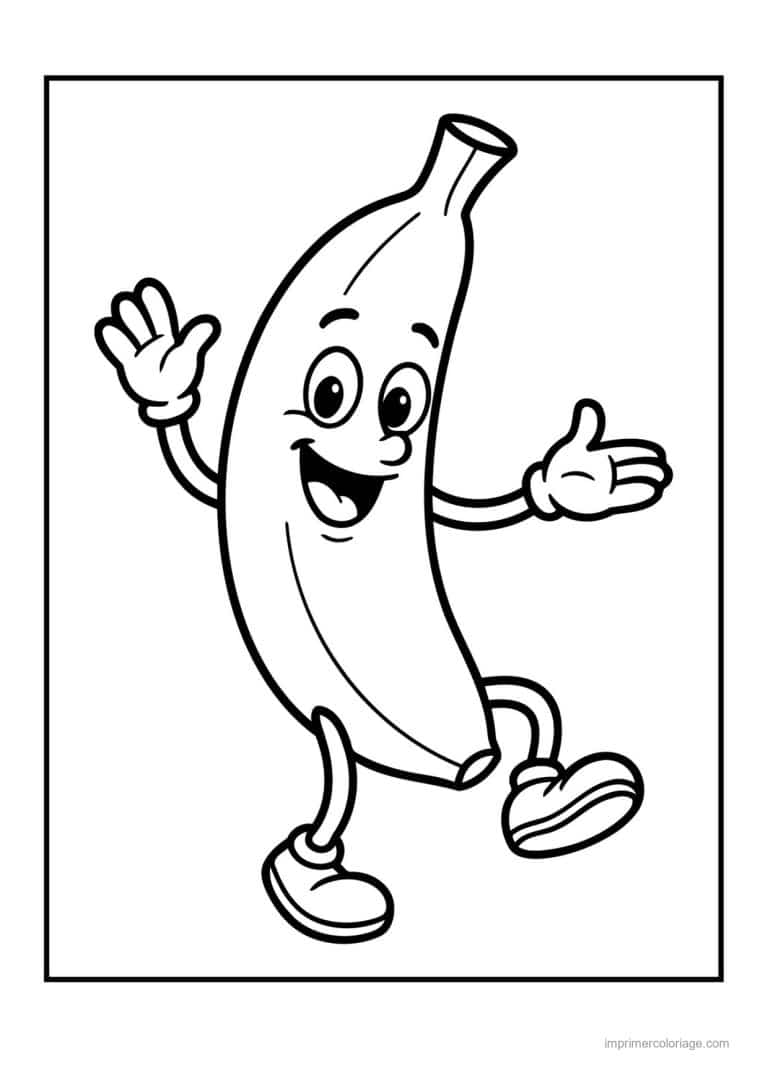 coloriage banane banane kawaii qui salue - dessin gratuit &agrave; imprimer