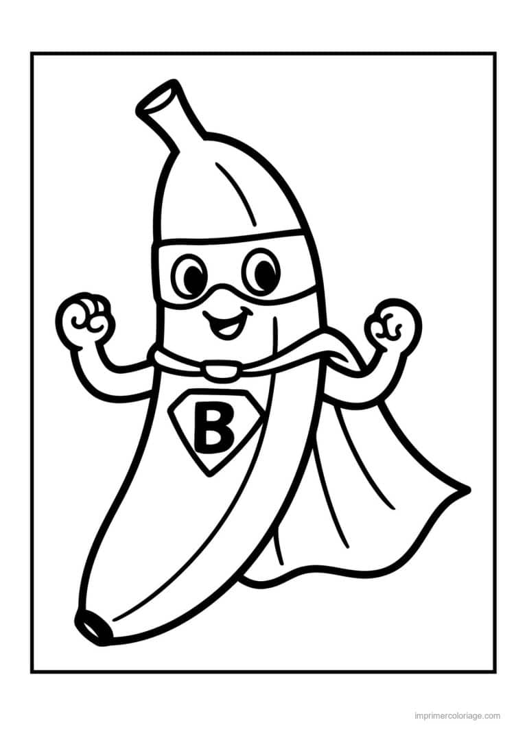 coloriage banane banane kawaii super heros - dessin gratuit &agrave; imprimer