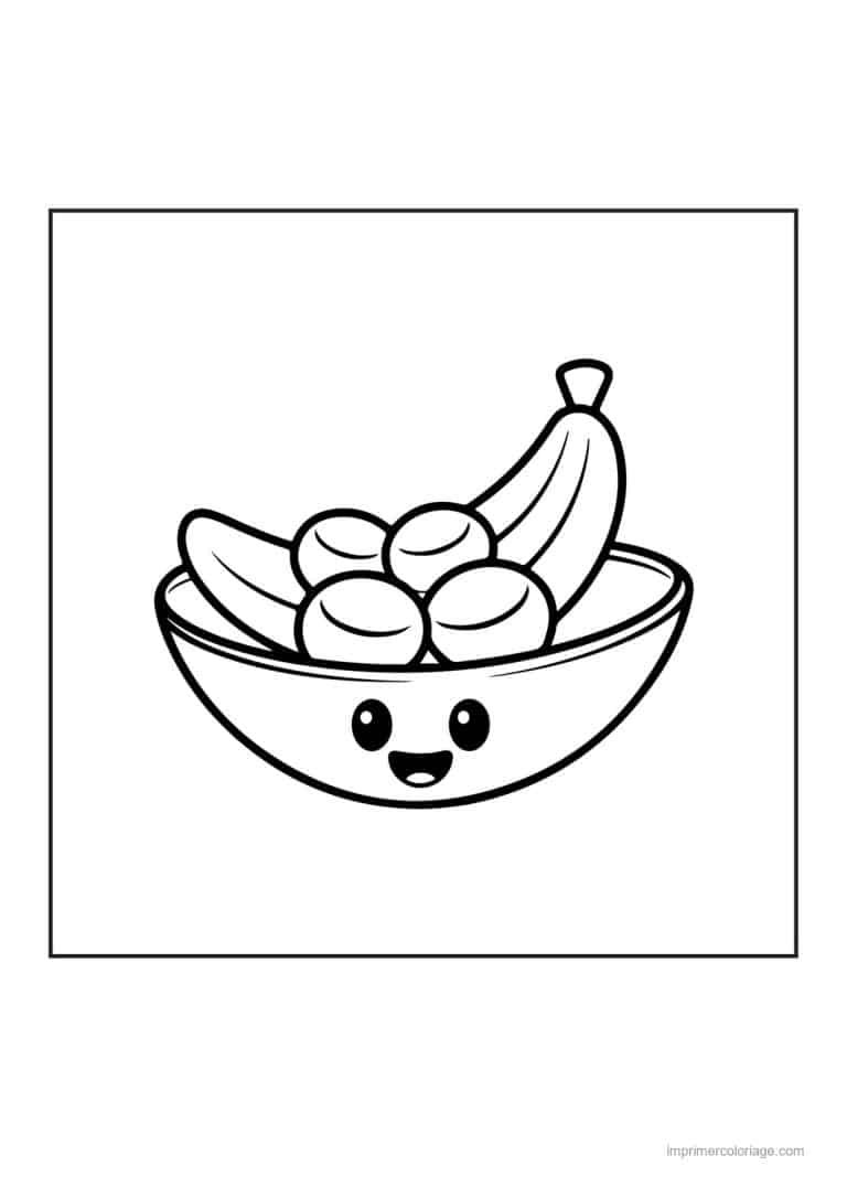 coloriage banane bol de bananes kawaii - dessin gratuit &agrave; imprimer