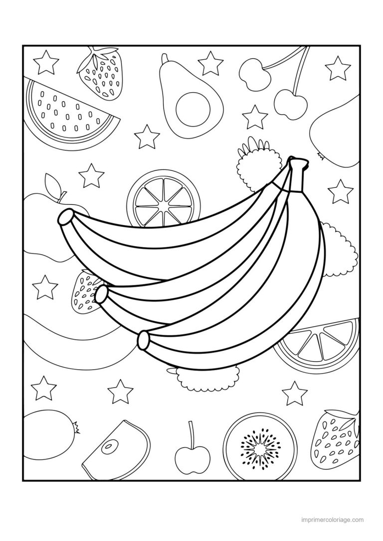 coloriage banane regime de bananes sur fond motif - dessin gratuit &agrave; imprimer