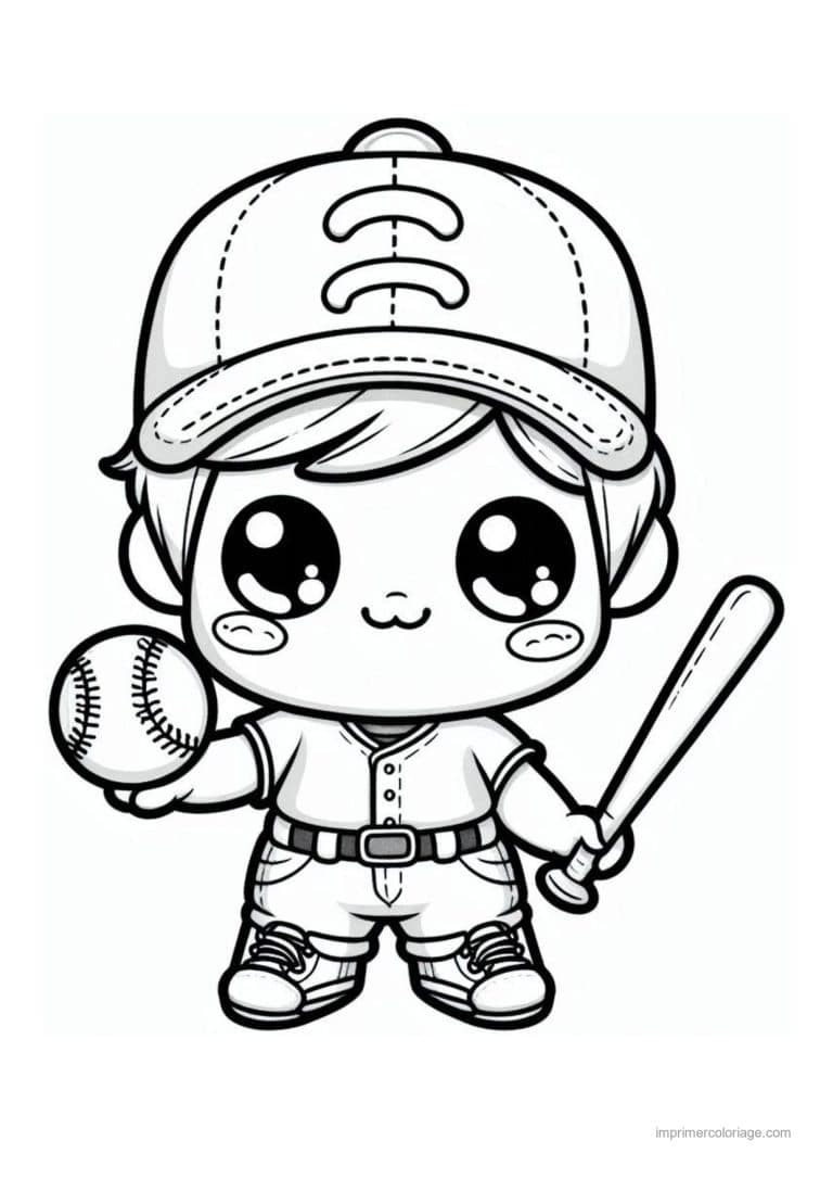 coloriage baseball garcon kawaii batte balle - dessin gratuit &agrave; imprimer