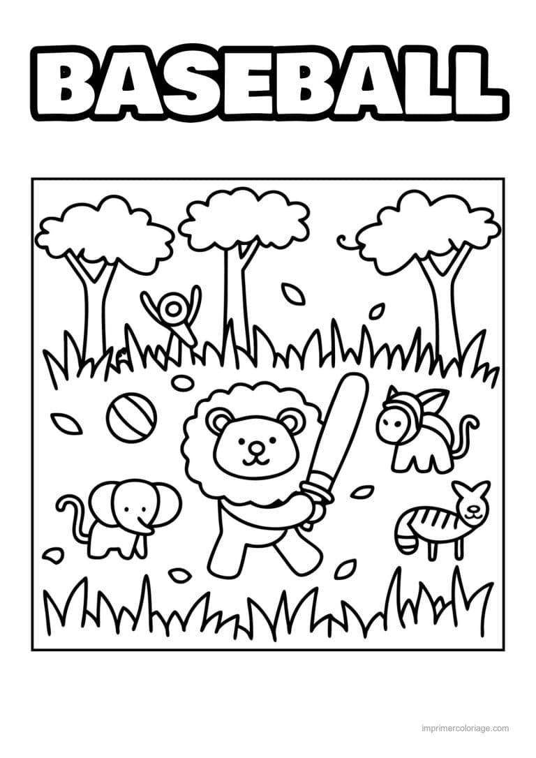 coloriage baseball lion batte amis - dessin gratuit &agrave; imprimer