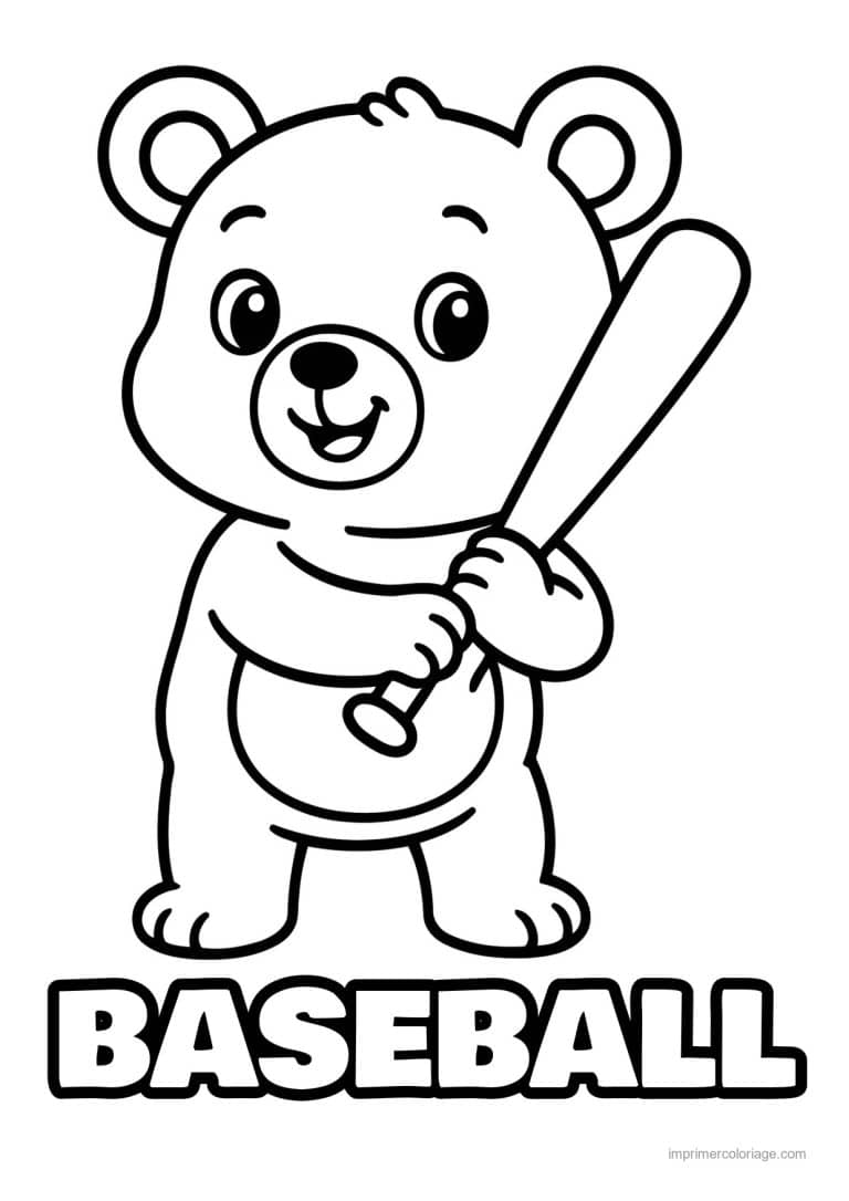 coloriage baseball ourson batte - dessin gratuit &agrave; imprimer
