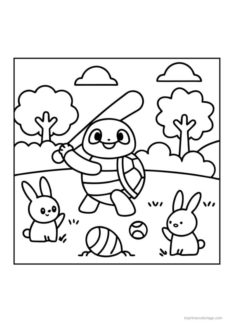 coloriage baseball tortue batte - dessin gratuit &agrave; imprimer