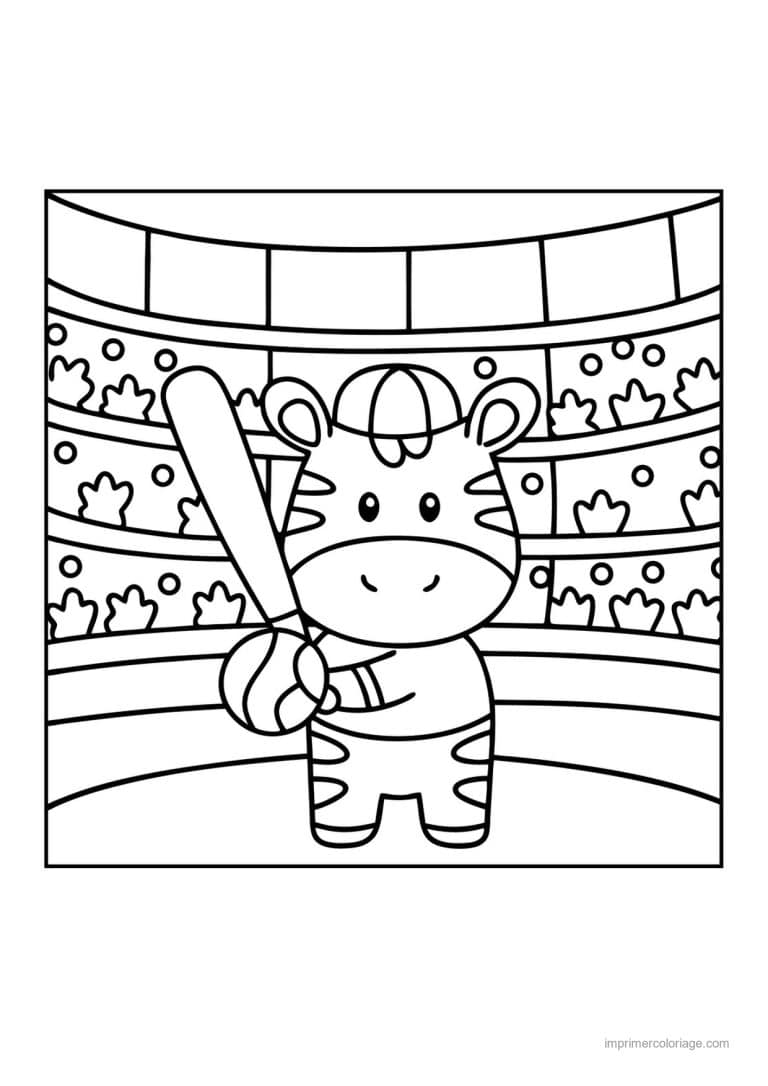 coloriage baseball zebre batte stade - dessin gratuit &agrave; imprimer